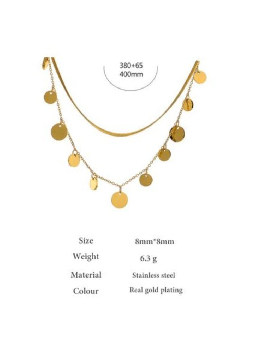 New 18K Gold Plated Coin Drop Double Layer Herringbone Necklace - Picture 7 of 7
